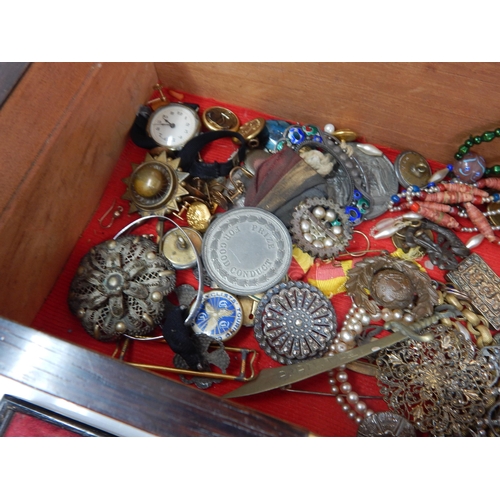 46 - A Quantity of Antique & Vintage Costume Jewellery Contained in a Victorian Wooden Jewellery Box with... 
