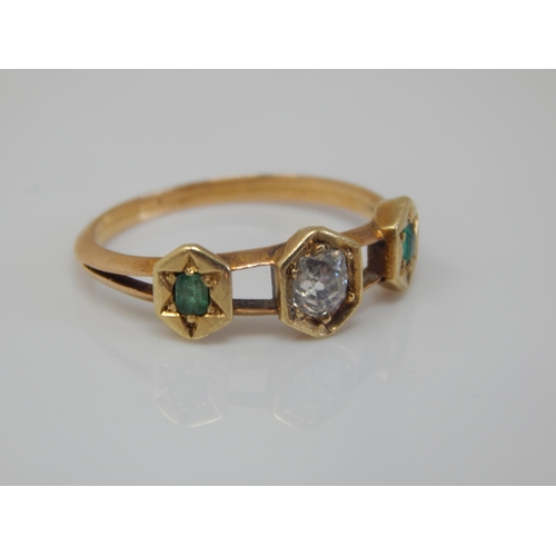 51 - Victorian Unmarked Gold Diamond & Emerald Ring: Size H: Weight 1.93g