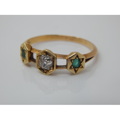 51 - Victorian Unmarked Gold Diamond & Emerald Ring: Size H: Weight 1.93g