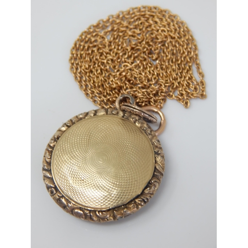 52 - Edwardian Unmarked Gold Pendant Locket Set with Seed Pearls on Gold Chain 80cm: Gross weight 18.77g