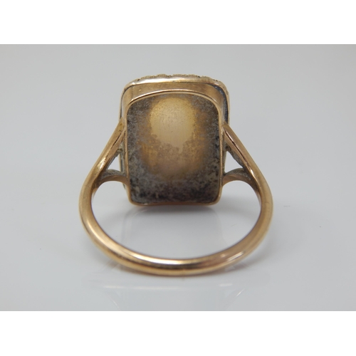 55 - 19th Century Unmarked Gold Foiled Back Mourning Ring with Central Hair Panel in Seed Pearl & Garnet ... 