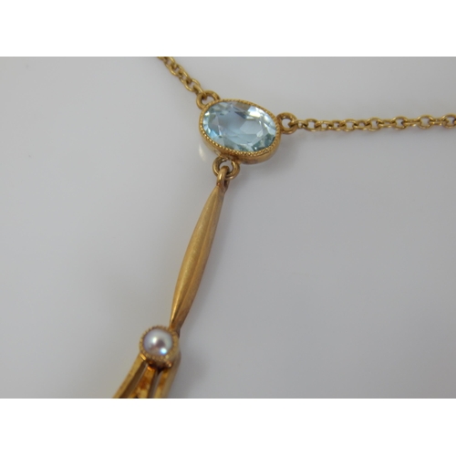 56 - Edwardian 15ct Aquamarine Set Pendant Necklace 40cm: Weight 3.48g