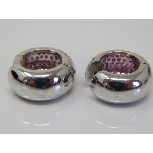 77 - A Pair of Heavy 18ct White Gold Earrings Set with Natural Rubies: Weight 20.58g Complete with Origin... 