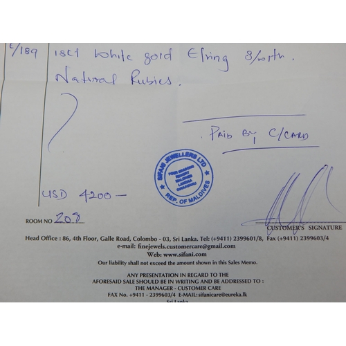 77 - A Pair of Heavy 18ct White Gold Earrings Set with Natural Rubies: Weight 20.58g Complete with Origin... 