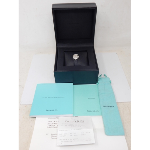 81 - TIFFANY & CO: 18ct White Gold Ladies Wristwatch Set with 42 Round Brilliant Cut Diamonds: VS Clarity... 