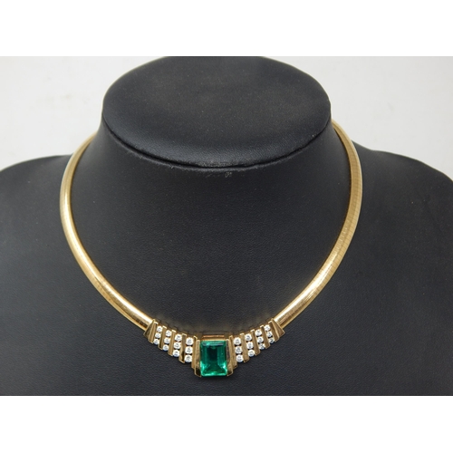 92 - An 18ct Gold Colombian Emerald & Diamond Necklace Set with a 7.00ct Cut Cornered Octagonal Step Cut ... 