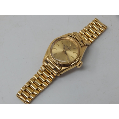 94 - ROLEX 18ct Gold Oyster Perpetual Ladies Wristwatch on 18ct Gold President Bracelet with Screw Down C...