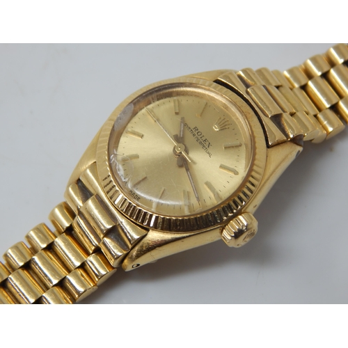 94 - ROLEX 18ct Gold Oyster Perpetual Ladies Wristwatch on 18ct Gold President Bracelet with Screw Down C... 