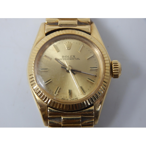 94 - ROLEX 18ct Gold Oyster Perpetual Ladies Wristwatch on 18ct Gold President Bracelet with Screw Down C... 