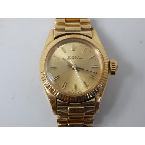 94 - ROLEX 18ct Gold Oyster Perpetual Ladies Wristwatch on 18ct Gold President Bracelet with Screw Down C... 