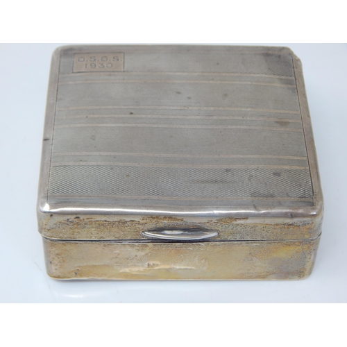 108 - Silver Cigarette Box with Cedar Wood Lined Interior: Hallmarked Birmingham 1919: Measuring 8.5cm x 7... 