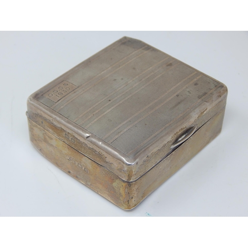 108 - Silver Cigarette Box with Cedar Wood Lined Interior: Hallmarked Birmingham 1919: Measuring 8.5cm x 7... 