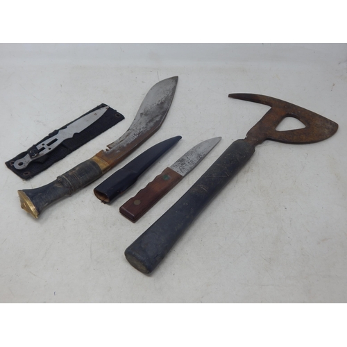 WWII Glider Escape Axe together with 3 Knives