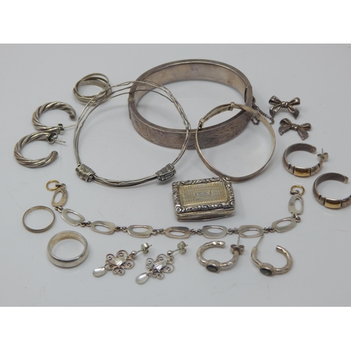 110 - A Quantity of Silver Including Bangles, Rings, Bracelet, Earrings & a Georgian Silver Vinaigrette wi... 