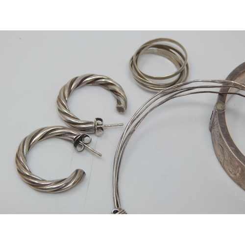 110 - A Quantity of Silver Including Bangles, Rings, Bracelet, Earrings & a Georgian Silver Vinaigrette wi... 
