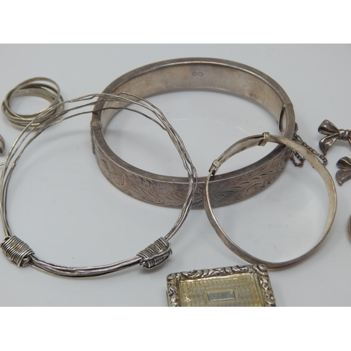 110 - A Quantity of Silver Including Bangles, Rings, Bracelet, Earrings & a Georgian Silver Vinaigrette wi... 