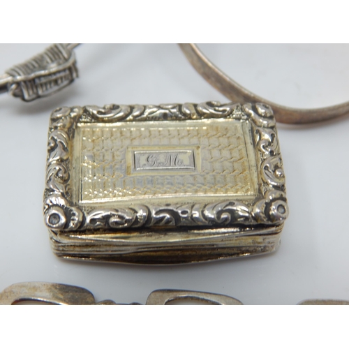 110 - A Quantity of Silver Including Bangles, Rings, Bracelet, Earrings & a Georgian Silver Vinaigrette wi... 