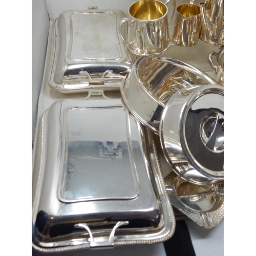 111 - A Large Quantity of Silver Plated Wares Including Entree Dishes, Teapots, Jugs, Bottle Holder etc (l... 