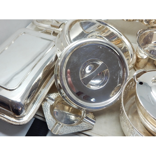 111 - A Large Quantity of Silver Plated Wares Including Entree Dishes, Teapots, Jugs, Bottle Holder etc (l... 