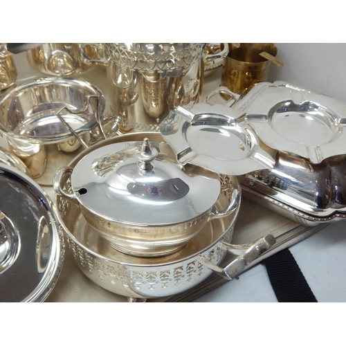 111 - A Large Quantity of Silver Plated Wares Including Entree Dishes, Teapots, Jugs, Bottle Holder etc (l... 