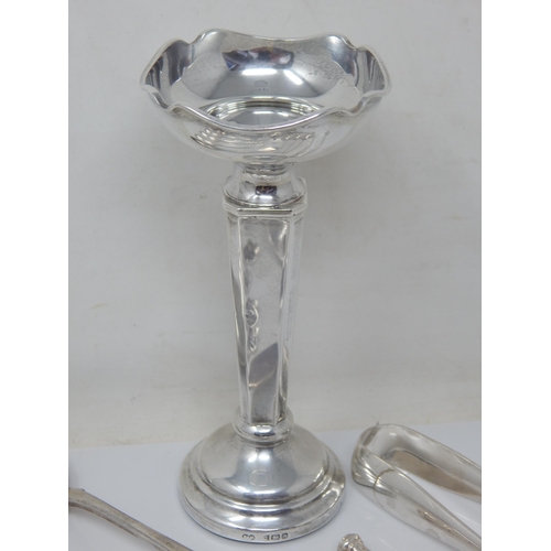 116 - A Quantity of Hallmarked Silver Spoons, Caddy Spoon & Tongs: Various Dates & Makers: Weight 150g tog... 