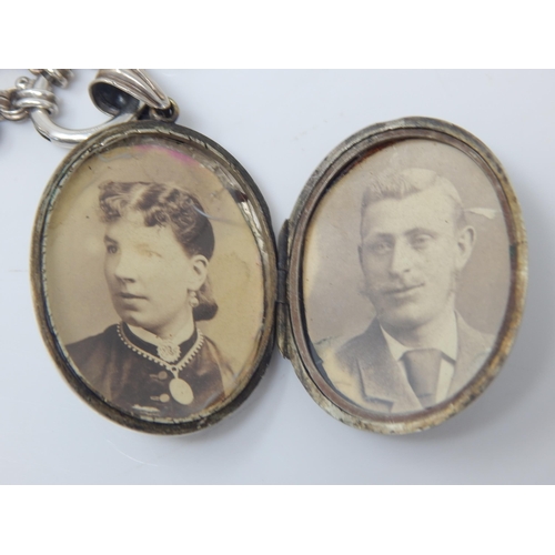 119 - Victorian Silver Locket & Chain 42cm: Locket contains a photograph of the lady wearing the item: