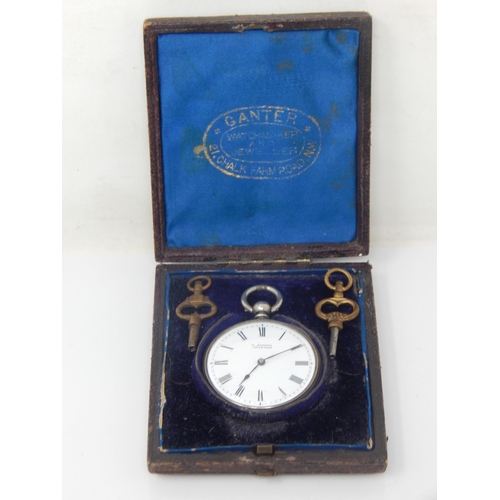 121 - Silver Ladies Key Wind Pocket Watch with Keys in Original Fitted Case