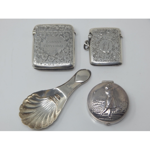 124 - A Quantity of Silver Including Two Victorian Silver Vesta Cases Hallmarked Birmingham 1898 & 1900: E... 