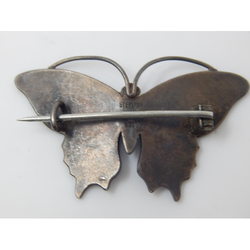 125 - Sterling Silver & Blue Guilloche Enamel Butterfly Brooch by Christian Muhler