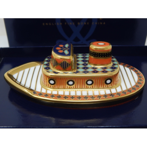 366 - Royal Crown Derby Treasures of Childhood Tugboat 2006. Boxed & Sleeved.