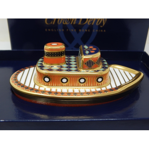 366 - Royal Crown Derby Treasures of Childhood Tugboat 2006. Boxed & Sleeved.