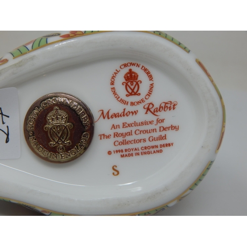 376 - Royal Crown Derby Meadow Rabbit. Gold Stopper 1998.