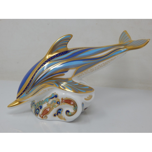 378 - Royal Crown Derby Connaught House Striped Dolphin signed by Sue Rowe. 1 of 1500, Gold
Stopper. 1999.