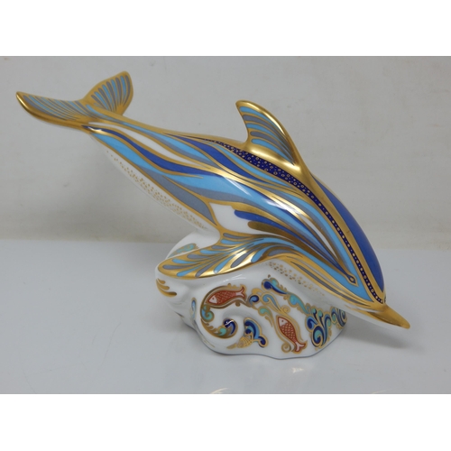 378 - Royal Crown Derby Connaught House Striped Dolphin signed by Sue Rowe. 1 of 1500, Gold
Stopper. 1999.