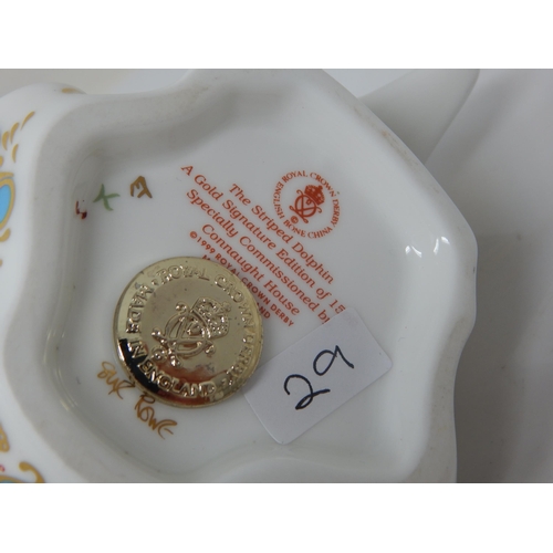 378 - Royal Crown Derby Connaught House Striped Dolphin signed by Sue Rowe. 1 of 1500, Gold
Stopper. 1999.