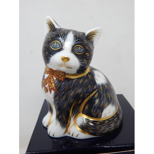 381 - Royal Crown Derby Black & White Kitten, Gold Stopper, 2011. Boxed.