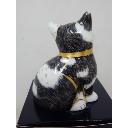 381 - Royal Crown Derby Black & White Kitten, Gold Stopper, 2011. Boxed.