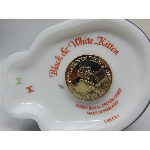 381 - Royal Crown Derby Black & White Kitten, Gold Stopper, 2011. Boxed.