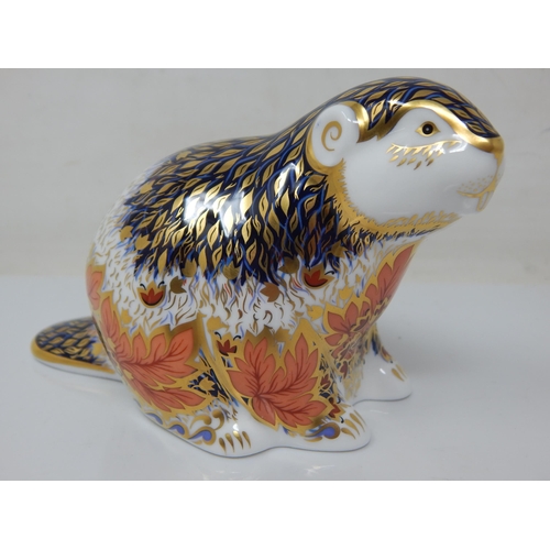 398 - Royal Crown Derby Riverbank Beaver. #2288 of 5000. Gold Stopper 2002.