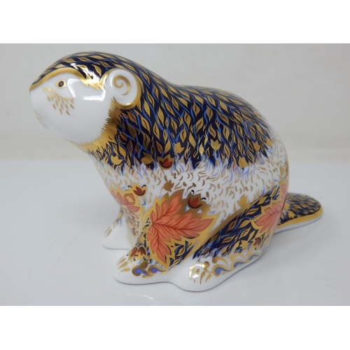 398 - Royal Crown Derby Riverbank Beaver. #2288 of 5000. Gold Stopper 2002.