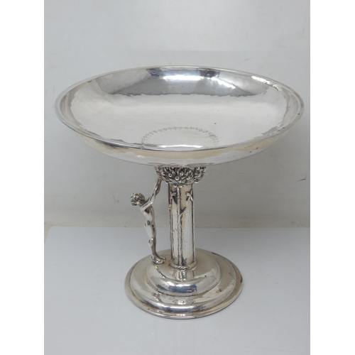 127 - Antique Silver Hammered Pedestal Fruit Dish. The Pedestal Formed as Fruiting Vine with Cast Figure o... 