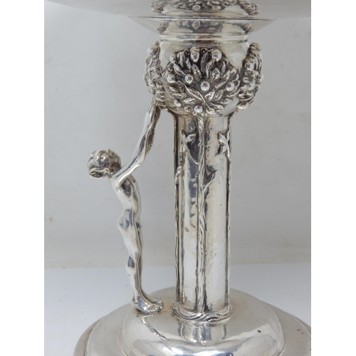 127 - Antique Silver Hammered Pedestal Fruit Dish. The Pedestal Formed as Fruiting Vine with Cast Figure o... 