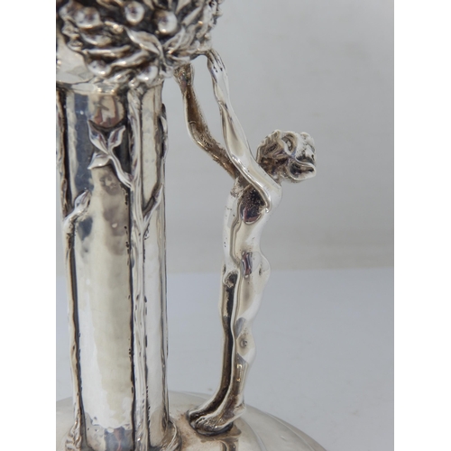 127 - Antique Silver Hammered Pedestal Fruit Dish. The Pedestal Formed as Fruiting Vine with Cast Figure o... 