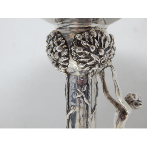 127 - Antique Silver Hammered Pedestal Fruit Dish. The Pedestal Formed as Fruiting Vine with Cast Figure o... 