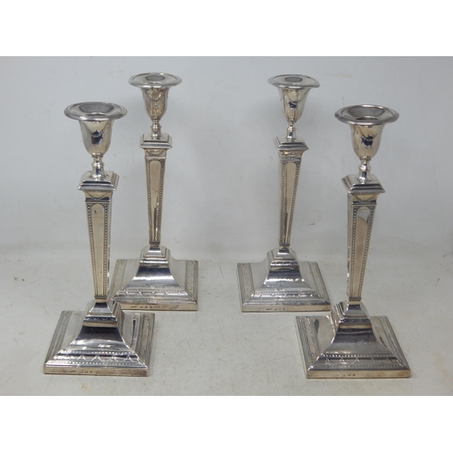 128 - A Good Set of Four 18th Century George III Silver Candlesticks with Original Hallmarked Removeable S... 