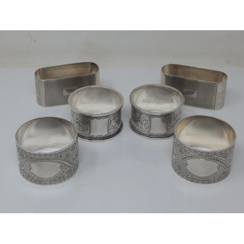 129 - 3 x Pairs of Hallmarked Silver Napkin Rings: Various Dates & Makers: Weight 172g