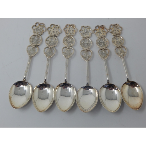 130 - A Set of 6 Chinese Sterling Silver Spoons by Lee Yee Hing: Weight 40g