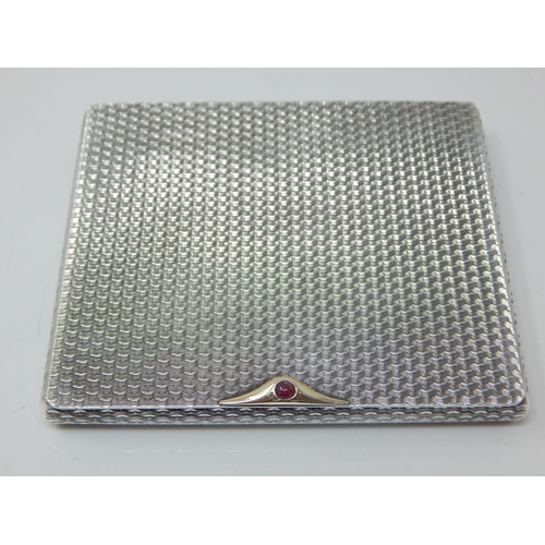 134 - Asprey & Co Silver Cigarette Case with 9ct Gold Thumbpiece Inset with a Cabochon Ruby: Hallmarked Lo... 