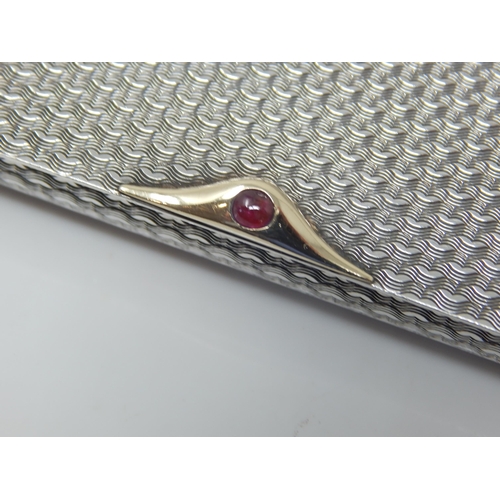 134 - Asprey & Co Silver Cigarette Case with 9ct Gold Thumbpiece Inset with a Cabochon Ruby: Hallmarked Lo... 
