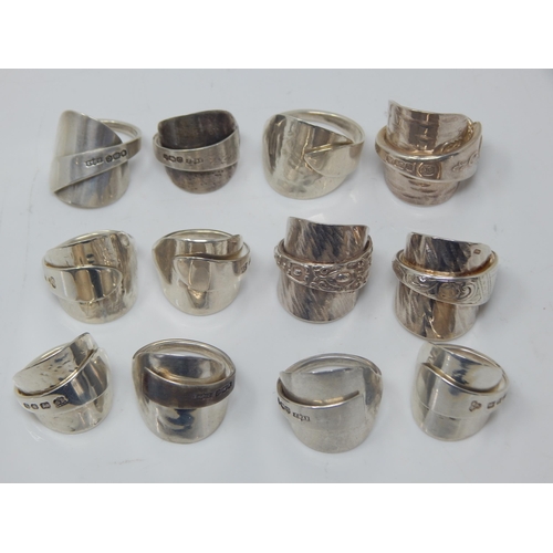 135 - A Group of 12 Hallmarked Silver Spoon Rings: Weight 95g